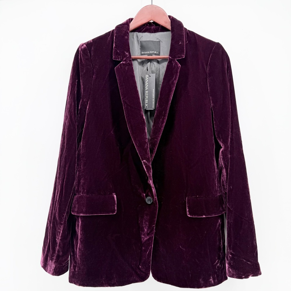 NWT Banana Republic Velvet Blazer Womens 10 Slouchy Single Button Tuxedo Plum